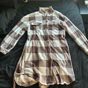 SHEIN Pink and White Flannel Fuzzy Coat